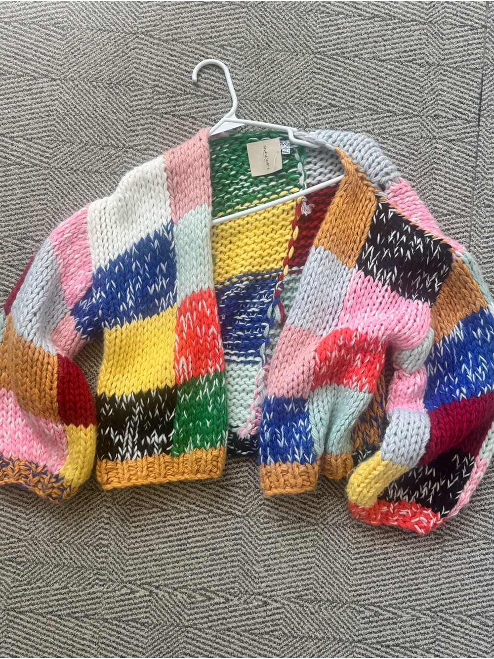 Polagram Multicolor Patchwork Knit Cardigan — Pink, Yellow, Blue & Green NWT